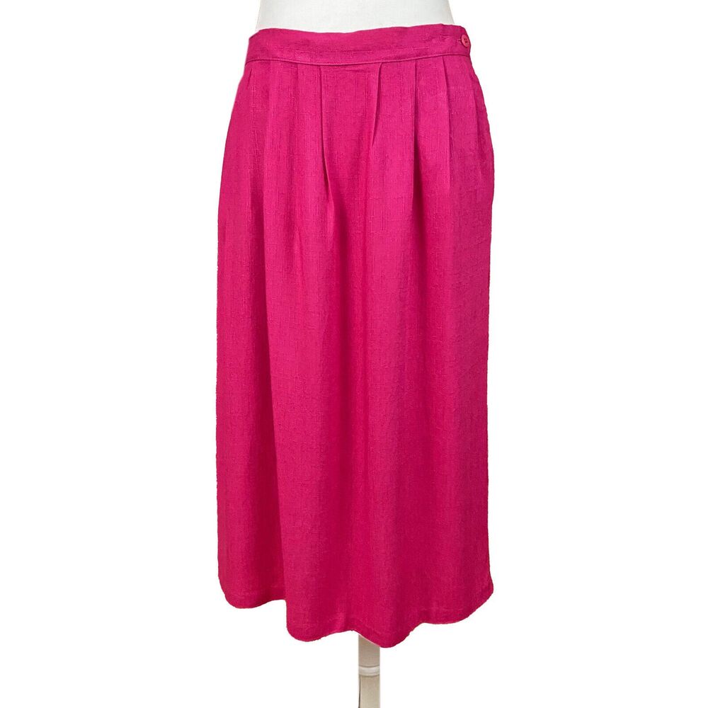 Vintage Russ Pleated Midi Skirt Size 8 (READ) Fuchsia Pink 1 Pocket Made in USA